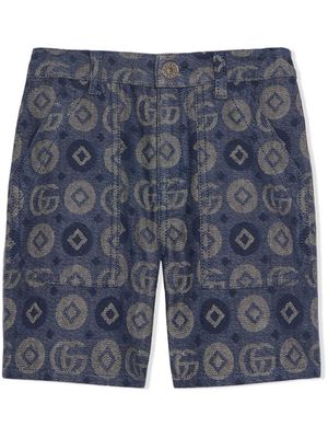 Gucci Kids monogram-jacquard denim shorts - Blue