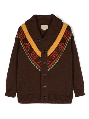 Gucci Kids patterned intarsia-knit wool cardigan - Brown