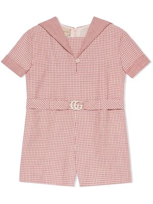 Gucci Kids Pink Checked Sailor Collar Playsuit