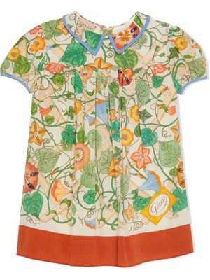 GUCCI KIDS pleat-detail graphic-print dress - Multicolour