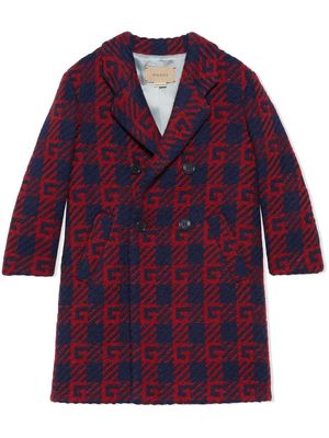 Gucci Kids Square G checked wool coat - Blue
