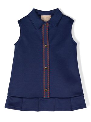 Gucci Kids striped-edge pleated-edge dress - Blue