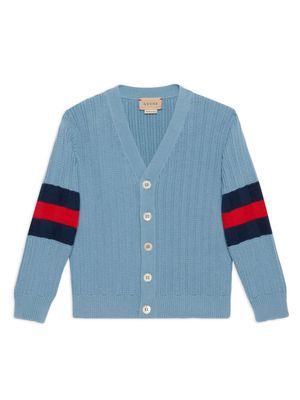 Gucci Kids striped-sleeve cotton cardigan - Blue