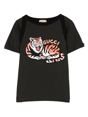 Gucci Kids tiger-print cotton T-shirt - Grey