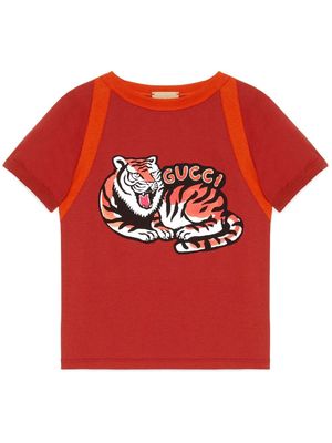 Gucci Kids tiger-print cotton T-shirt - Red