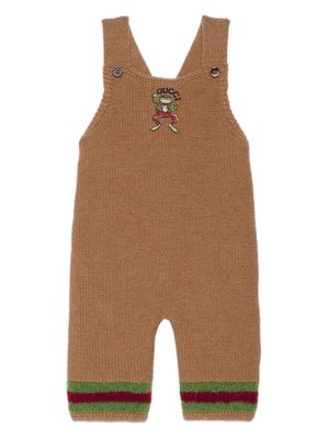 Gucci Kids Web-detail embroidered-motif dungarees - Neutrals