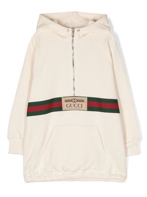 Gucci Kids Web-detailed half-zip hoodie - Neutrals