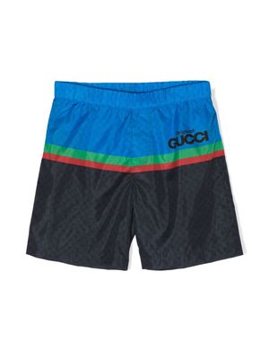 Gucci Kids Web logo-print swim shorts - Blue