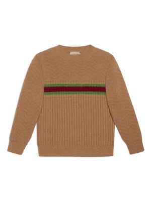 Gucci Kids Web-stripe cable-knit jumper - Neutrals