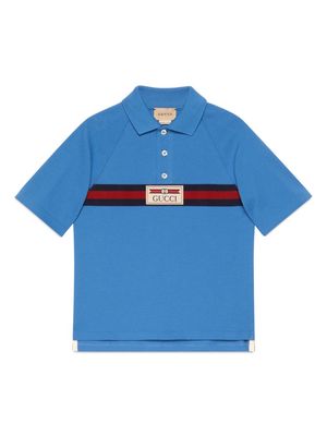 Gucci Kids Web Stripe cotton polo shirt - Blue