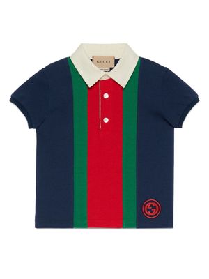 Gucci Kids Web-stripe cotton polo shirt - Green