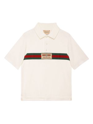Gucci Kids Web-stripe cotton polo shirt - White