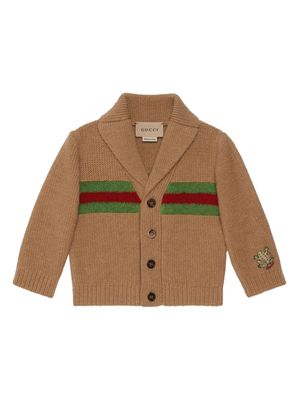 Gucci Kids Web-stripe embroidered-motif cardigan - Neutrals
