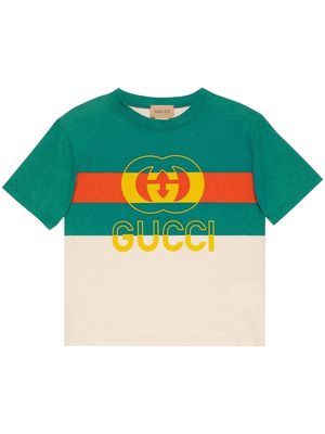 Gucci Kids Web Stripe print T-shirt - Green
