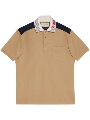 Gucci knitted contrast-trim polo shirt - Brown