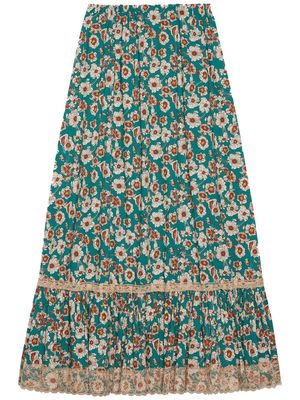 Gucci lace-trimmed floral print skirt - Blue