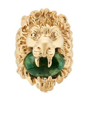 Gucci Lion head ring with green gemstone - Gold