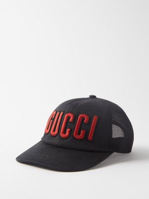 Gucci - Logo-embroidered Canvas And Mesh Cap - Mens - Black