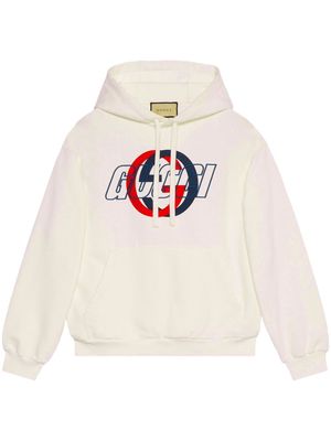 Gucci logo-embroidered cotton hoodie - White