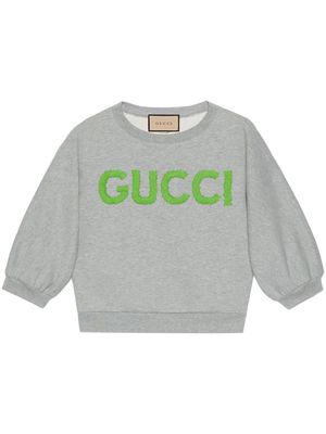 Gucci logo-embroidered cropped cotton sweatshirt - Grey
