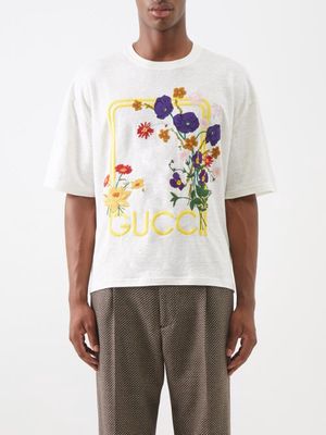 Gucci - Logo-embroidered Linen-jersey T-shirt - Mens - White Multi