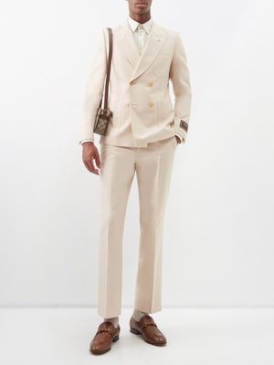 Gucci - Logo-embroidered Pleated Cotton Suit Trousers - Mens - Cream Pink