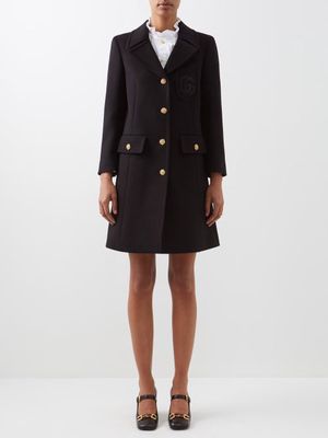 Gucci - Logo-embroidered Single-breasted Wool Coat - Womens - Black
