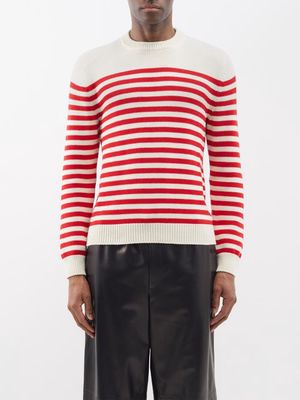 Gucci - Logo-intarsia Striped Cotton-blend Sweater - Mens - Ivory Red