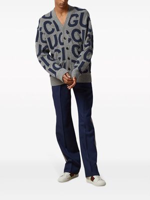 Gucci logo-intarsia wool cardigan - Grey