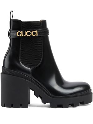 Gucci logo-lettering 70mm ankle boots - Black