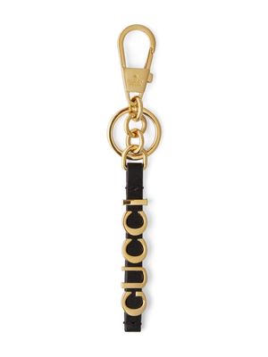 Gucci logo-lettering leather keyring - Gold