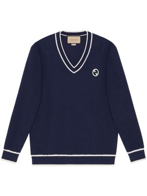 Gucci logo-patch cotton-wool sweatshirt - Blue