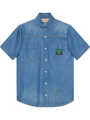 Gucci logo patch short-sleeved denim shirt - Blue