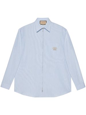 Gucci logo-patch stripe-embroidery shirt - Blue