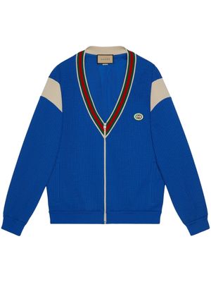 Gucci logo-patch v-neck jacket - Blue