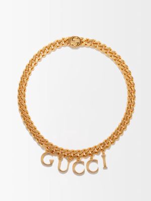 Gucci - Logo-pendant Curb-link Necklace - Womens - Yellow Gold