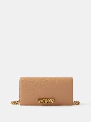 Gucci - Logo-plaque Grained-leather Clutch Bag - Womens - Nude