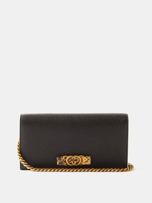 Gucci - Logo-plaque Grained-leather Shoulder Bag - Womens - Black