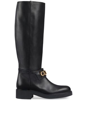 Gucci logo-plaque leather boots - Black