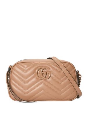 Gucci logo-plaque matelassé-effect shoulder bag - Brown