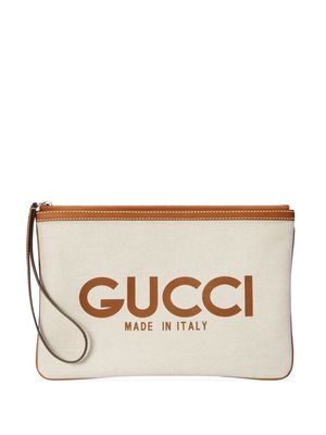 Gucci logo-print canvas clutch bag - Neutrals