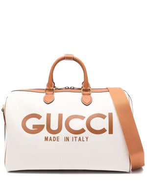 Gucci logo-print canvas holdall - Neutrals