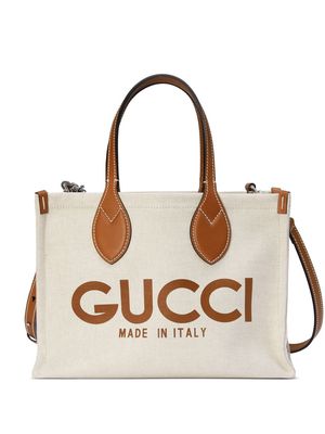 Gucci logo-print canvas mini tote bag - Neutrals