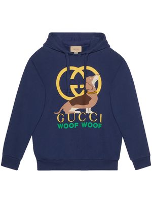 Gucci logo-print cotton hoodie - Blue