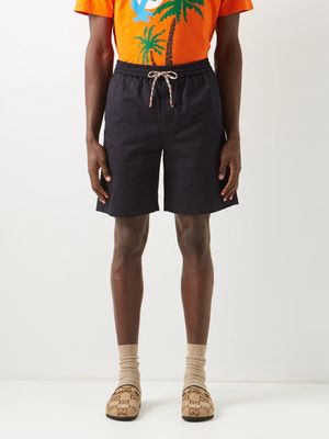 Gucci - Logo-print Cotton-twill Shorts - Mens - Blue Multi