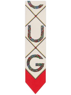 Gucci logo-print silk neck bow - White
