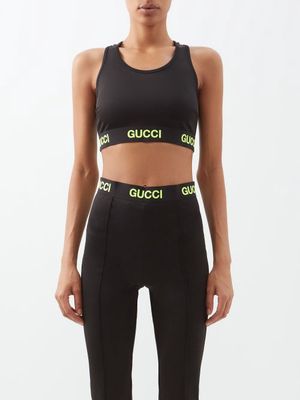 Gucci - Logo-print Technical Cotton-blend Jersey Crop Top - Womens - Black