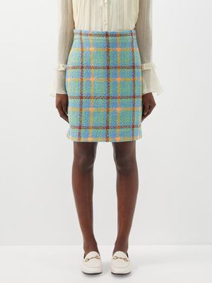 Gucci - Lovelight-print Tweed Mini Skirt - Womens - Blue Multi