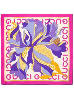 Gucci maxi-flower print silk scarf - Pink