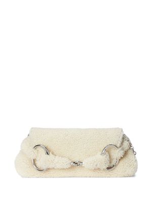 Gucci medium Horsebit shearling shoulder bag - White